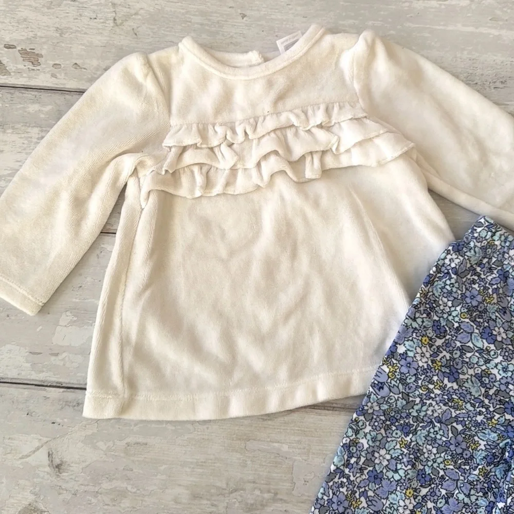 Carters 9m Baby Girl Outfit Fleece Peplum Sweater Top Blue Floral Pants